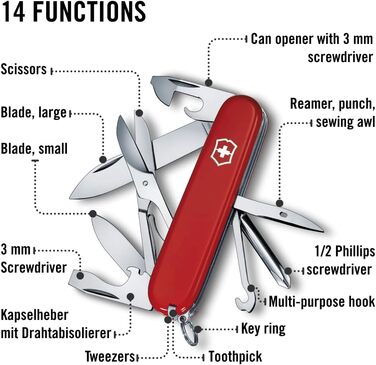 Мультитул Victorinox Super Tinker: швейцарський ніж з 14 функціями (червоний)