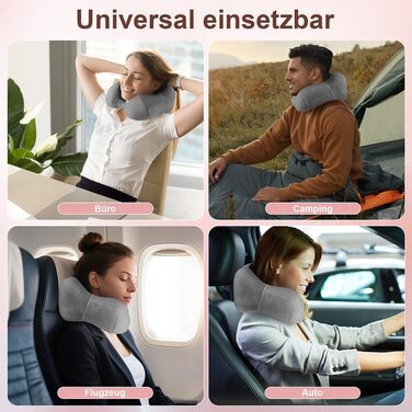 Подушка для шиї в літак та авто з ефектом пам'яті (Memory Foam), набір для подорожей: маска для сну, беруші та сумка, сіра