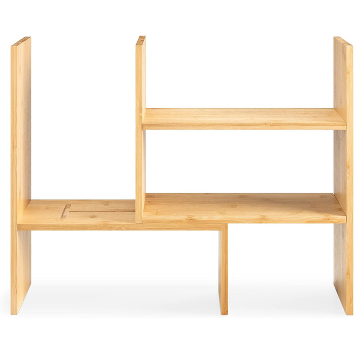 Navaris Acacia Desk Organizer 64x15.5x40 - Desk Shelf Organization System Adjustable - Corner Shelf for Kitchen Office Bathroom Shelf Attachment - Natural (Light Brown)