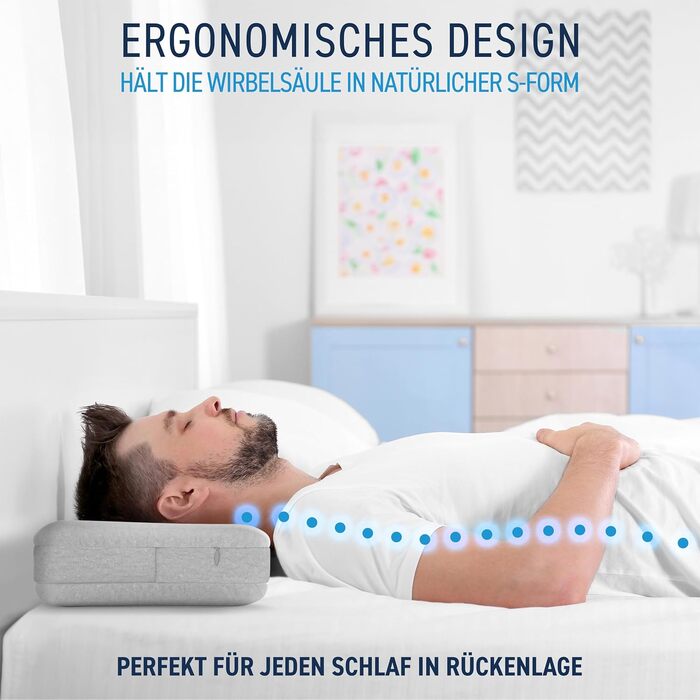 BACK BODYGUARD - The Softer Neck Pillow, Ergonomic Head Pillow with 2 Covers, Orthopedic Pillow - Firmness level: medium - soft (50 X 30 X 12 cm)
