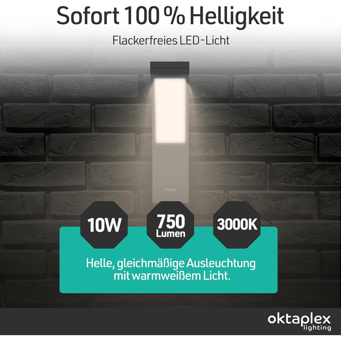 Зовнішнє вуличне освітлення Oktaplex Rio - настінний світильник, 10W, 750lm, 3000K, IP54, 230V, антрацит
