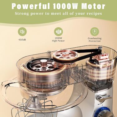 Stand Mixer, Zuccie Stand Mixer Quiet Stirring Mixer including 5L Stainless Steel Bowl, 3 Mixing Tools, Splash Guard, Dough Scraper, and Egg Separator, 8+P Speed Dough Mixer Silver