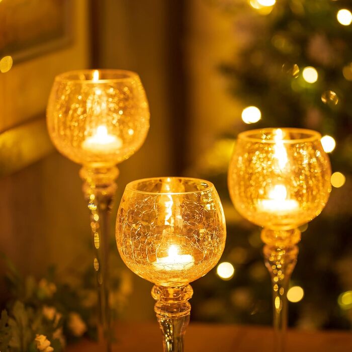 Romadedi Tealight Candle Holders Candle Holders Glass - Lantern Candle Holders Decoration Queck 3-Piece Set 23.5/25.5/31.5 cm for Tealights, Votive Candles, Pillar Candles, Living Room Table Decoration, Wedding (Transparent)