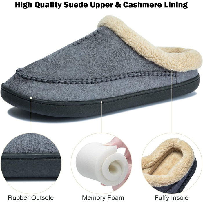 Тапочки чоловічі Miqieer з піною пам'яті, теплі зимові плюшеві домашні тапочки (45/46 EU, 570 Blaugrau)