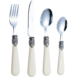 EXZACT 16-Piece Cutlery Set, Cream, Stainless Steel with Detailed Handle, Traditional, Elegant, Vintage Style/Antique