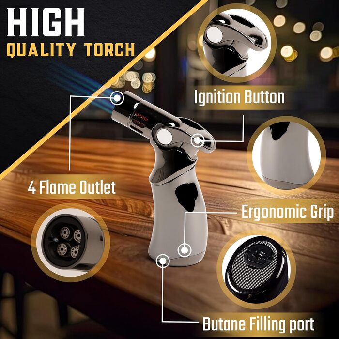 Набір для копчення віскі | Набір для копчення коктейлів | Набір для копчення бурбону | Набір для копчення Old Fashioned з потрійною запальничкою, 6 дерев'яних стружок та дерев'яною коробкою для копчення напоїв | Подарунок для чоловіків (без бутану)