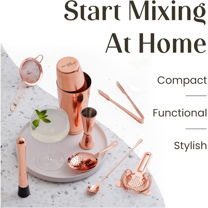 Набір для приготування коктейлів Mixology & Craft Cocktail Shaker Set, 11 предметів, для дому, аксесуари для бару, мідь