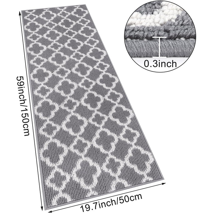 Килимок для підлоги SHACOS з антиковзаючою основою, 50x150 см, сірий - для кухні, вітальні, передпокою