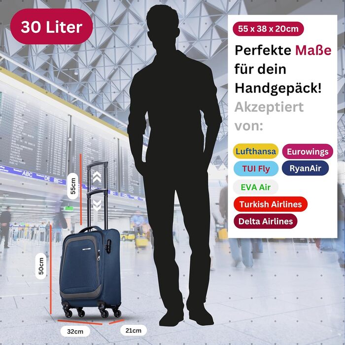 Чемодан NOWI Korfu Weichschaen Troey - середній м'який, 50 літрів, 4 колеса та відділення для взуття | Чемодан для подорожей для жінок та чоловіків (NOWI, синій)