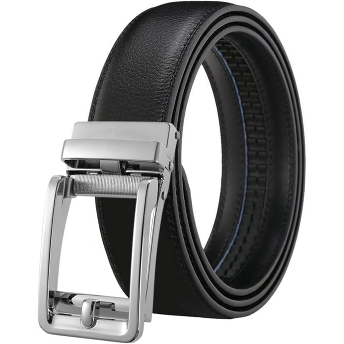 Чоловічий шкіряний ремінь на автоматичній застібці з металевою пряжкою, ширина 3.5 см, довжина 130 см (білий/чорний)