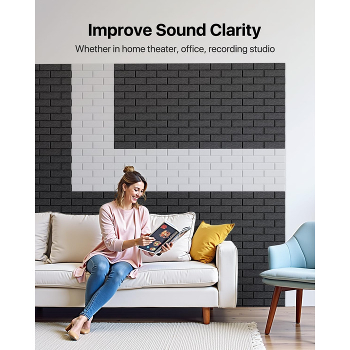Самоклеючі акустичні панелі для шумоізоляції стін, звукопоглинаючі плити цегляного типу, 30x30x0.9 см, чорні, 12 шт (4 кг)