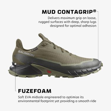 Чоловічі трейлові кросівки Salomon Alphacross 5 Gore-Tex (46 2/3 EU, Olive Night Black Deep Lichen Green)