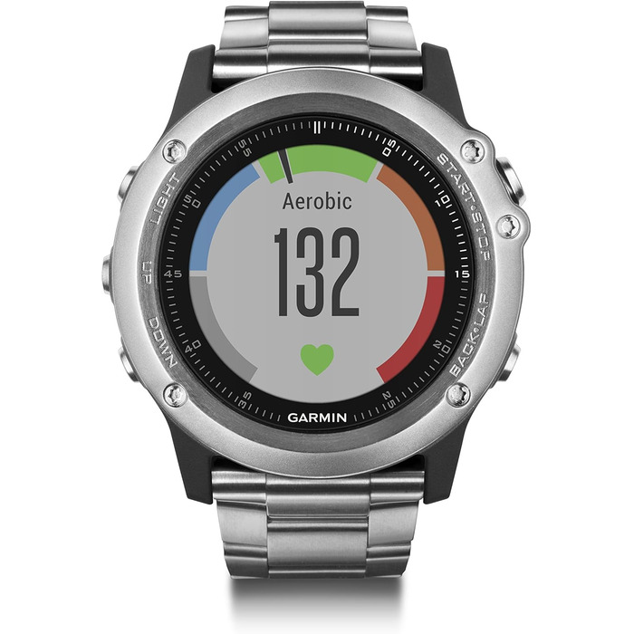 Годинник Garmin Fenix 3 GPS Multisport з навігацією та спортивними функціями (Мінеральне скло, Срібло з титановим браслетом, 1.2 дюйми)