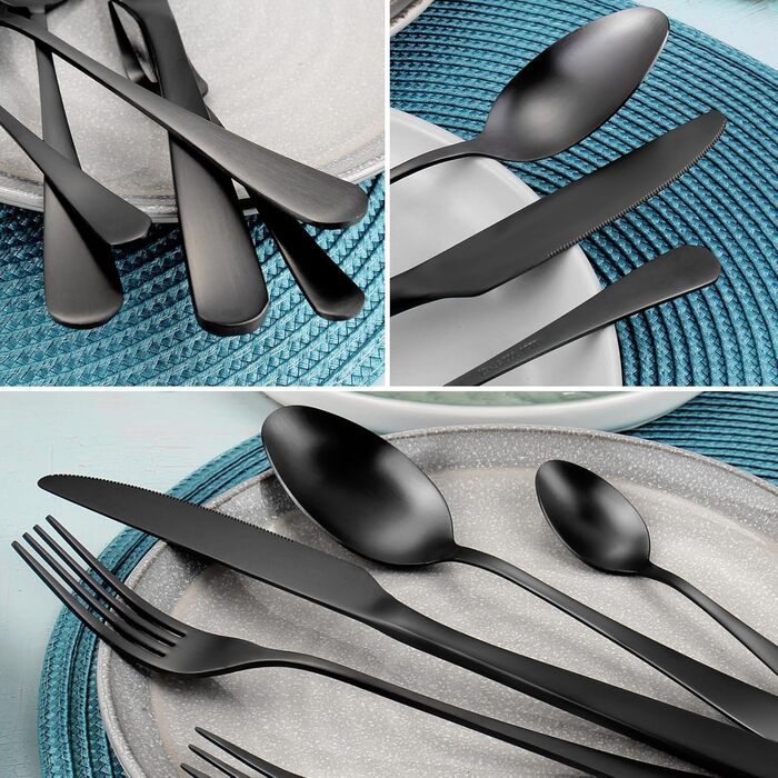 Cutlery Set for 6 People, 30-Piece Matte Black Cutlery Set, Cutlery Set including Knife, Fork, Spoon, Black Stainless Steel Cutlery Sets, Matte & Dishwasher Safe