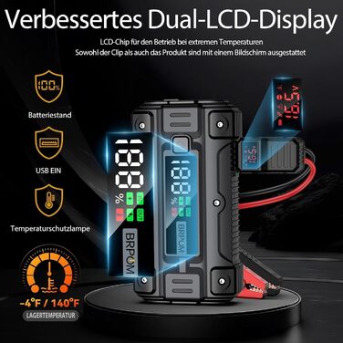 Powerbank для пуску двигуна BRPOM 6000A 12V: для авто, мото, газонокосарок. LED-ліхтар, великий екран, бустер для акумулятора