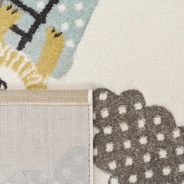 Paco Home Rug Children's Room Boy Girl Kids Rug Play Rug Short Pile 3D Optics Mountains Stars Clouds Animals Cream Gray Blue Yellow, Size: 160x230 cm 160 x 230 cm (Rectangular) Cream
