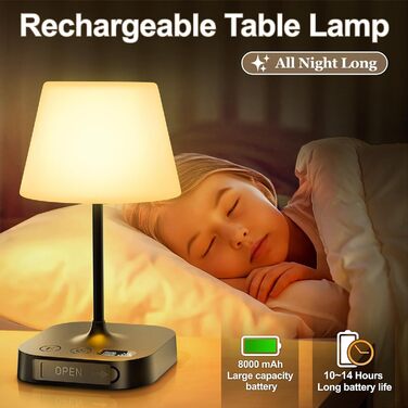 LED лампа настільна акумуляторна Anordsem бездротова: торшери з сенсорним керуванням та USB A+C - маленька настільна лампа для дитячої кімнати, нічник, подарунок, чорний