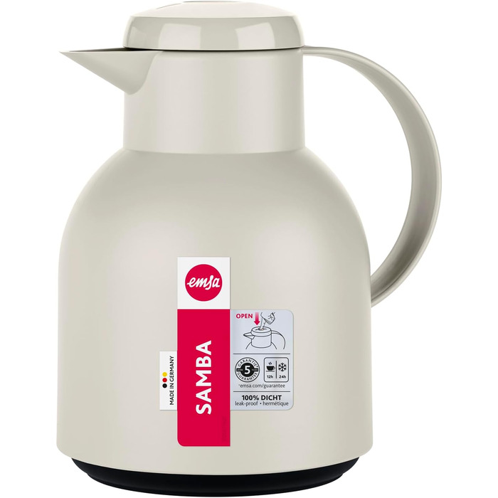 Термос Emsa Samba 1000 мл, Puder Grau (Порошковий сірий), ізоляція 12h/24h, Quick Press, герметичний