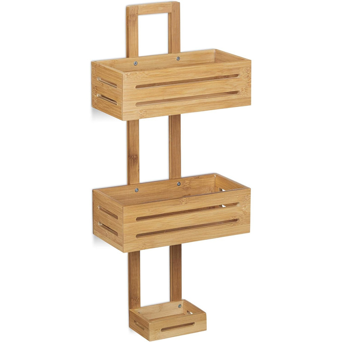 Relaxdays Shower Shelf Bamboo H x W x D: 65 x 28 x 15.5 cm Shower shelf made of wood as a hanging shelf for the shower with 3 shelves, shower basket as a bathroom shelf for hanging and a rust-free bathroom cabinet and shelf, natural