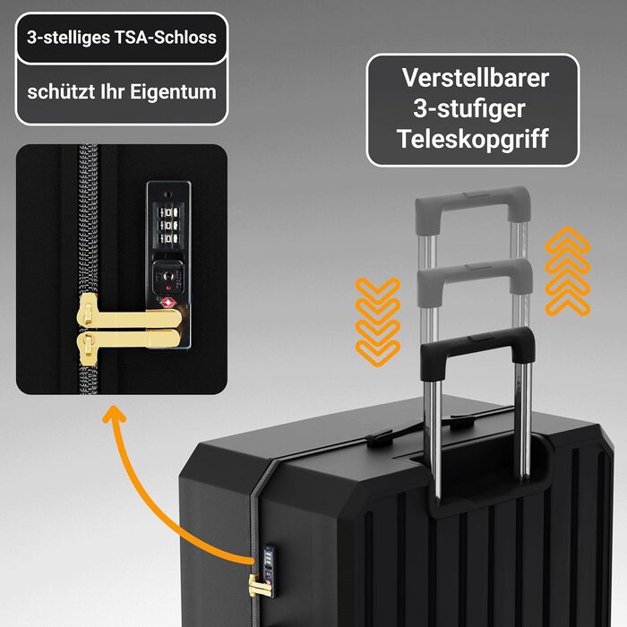 Набір валіз ONAIR 3 шт. (S, M, L) – чорний & золотий, водонепроникний корпус ABS з TSA-замком, тихі колеса, міцний, для подорожей