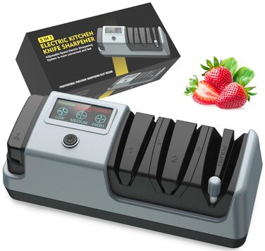 Електричний точило для ножів 5-в-1 з 3 швидкостями, для прямих та зубчастих ножів, та ножиць, сірий