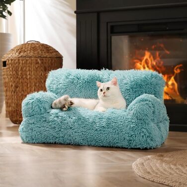 MEWOOFUN Stylish Cat Bed Cat Sofa Fluffy - 76x45cm Large Cat Bed Plush Cat Couch for Small Dogs and Cats Removable and Washable (blue)