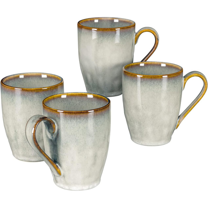 Henten Home Coffee Mug Set, Ceramic, 4-Piece - 350ml for Coffee, Cappuccino, and Latte Macchiato - Beige
