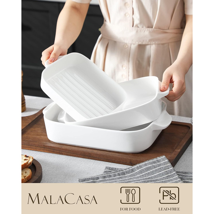Форма для запікання MALACASA Bake (набір 3 шт.): 26 см, 31 см, 36 см - Біла кераміка для духовки