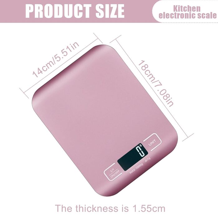 Кухонні ваги цифрові, 10 кг/1 г, USB, з підзарядкою, LCD дисплей, функція тарування, професійні кухонні ваги, рожеве золото