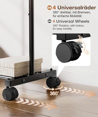 Міцний вішак для одягу на колесах Yorbay: металева стійка з полицею для багажу. Компактна вішалка для одягу в спальню, пральню, магазин (81 см). Чорний колір, 81 см