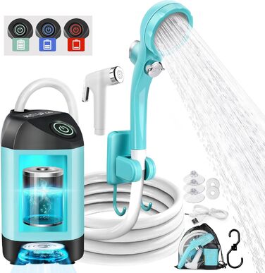 AUTOPkio Camping Shower with Battery, Upgraded Camping Shower 4500mAh Rechargeable Pump, IPX7 Waterproof for Camping, Outdoors, Hiking, Car Washing, Pets