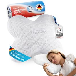 Ергономічна подушка для сну на боці ACAMAR (Memory Foam) з терморегулюючим чохлом, форма метелика, біла