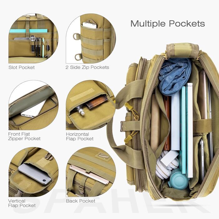 SPAHER Work Bag for Men Laptop Bag 14/15.6/17.3 Inch Messenger Bag Pilot Bag Briefcase Men Tactical Bag Military Bag Carry Bag Shoulder Bag for Men