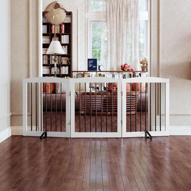 Захисний бар'єр для собак, сітка-перегородка для дому без свердління, металева та дерев'яна, складна, біла, 4 панелі