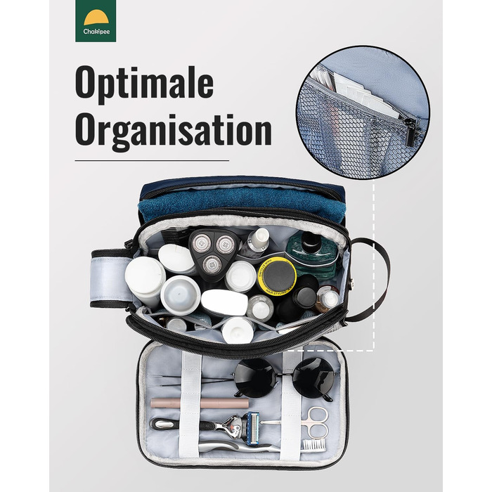 Чоловіча дорожня косметичка Kulturbeutel, водонепроникна, легка, з подвійним замком (Блакитна)