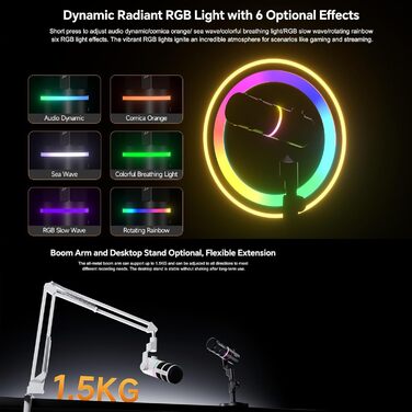 Мікрофон Comica D10 EIN з підсвічуванням RGB, XLR/USB, для стрімінгу, TikTok, подкастів та запису голосу. Сумісний з PC, Smartphone, Computer, Mac, PS4/5.
