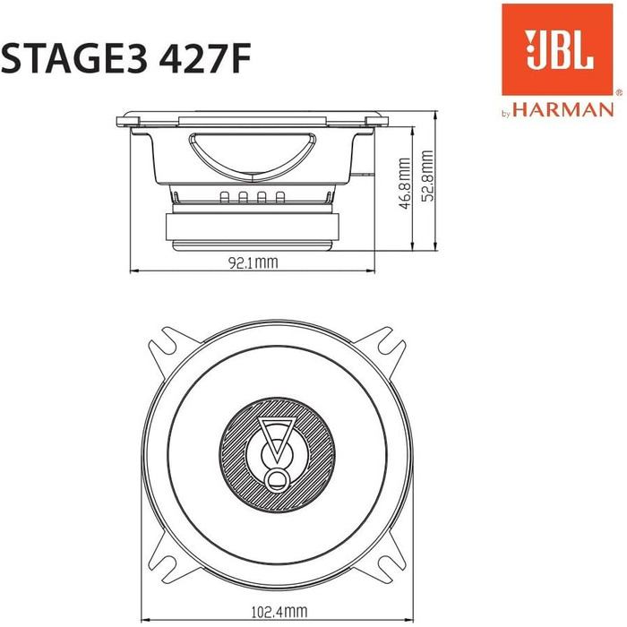 Автоакустика JBL Stage3 427F 10 см 150 Вт, 2-смугові динаміки Harman Kardon без решітки