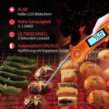 Цифровий термометр для м'яса DOQAUS: приготування на грилі, BBQ, приготування їжі. Швидке зчитування, довга сонда, LCD-дисплей, автовимкнення.