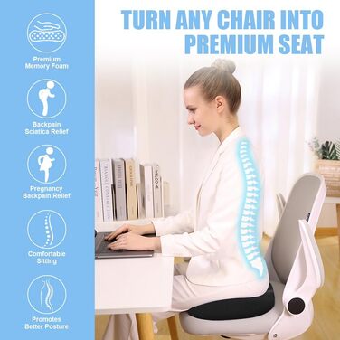Подушка для сидіння Ainiv, ергономічна подушка з Memory Foam для офісного крісла, інвалідного візка, автомобіля (чорна)