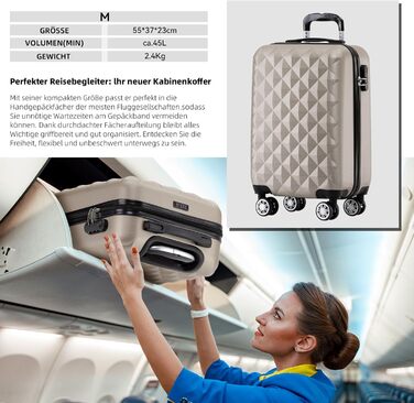 Чемодан BEIBYE Zwiingsroen 2066 з серцем: 15 кольорів, ABS-пластик, замок з подвійним блискавкою, ексклюзивна внутрішня обробка та розширені функції (Шампань, комплект)