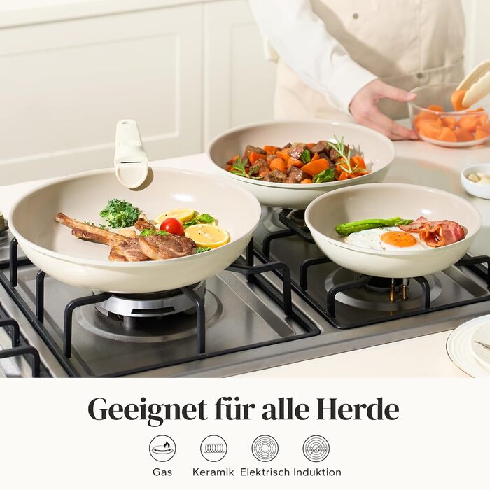 Redchef Ceramic Nonstick Pan Set - 6 Piece Induction Cookware Set (20, 24, 28cm) - PFOA, PTFE, PFAS Free