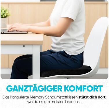 Крісло-подушка FORTEM: м'який, зручний наповнювач Memory Foam, протиковзке покриття, для офісу, ігрового крісла, авто, комп'ютерного крісла, чорний, сітчаста тканина