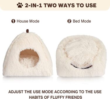 Cat Cave Cat Bed Cat House Cozy Cave 40x40cm Foldable Washable Comfortable Cat Sleeping Place for Cats Kittens Puppies with Removable Cat Head Pillow Beige
