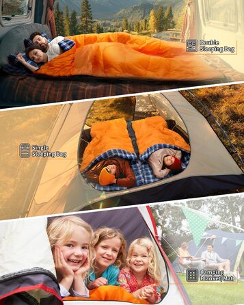 Сплячий мішок Outdoor Sportneer для 2 осіб, 3 сезони, 220x150 см, 2.75 кг, з 2 подушками, для дорослих, оранжевий (без фланелевої підкладки)