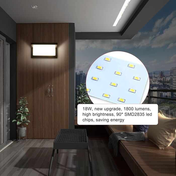 LED вуличний світильник Lightsjoy 18W, IP66, водонепроникний, алюміній, нейтрально-білий світлодіодний світильник для фасаду, тераси, гаража