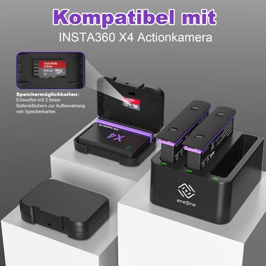 Акумулятор Insta360 X4 2500mAh та Швидке LED Зарядний пристрій 3-канали USB (2 шт.) з SD слотом - Аксесуари для Insta360 X4