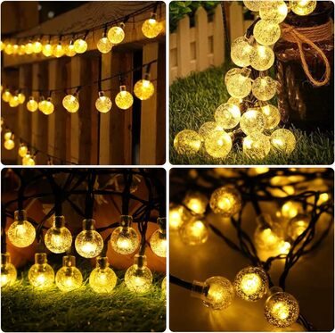 Сонячна гірлянда для зовнішнього використання, 60 LED, 13.2 м, 8 режимів, IP65, тепле світло. Підходить для балкона, тераси, саду, прикраси на Різдво та свята