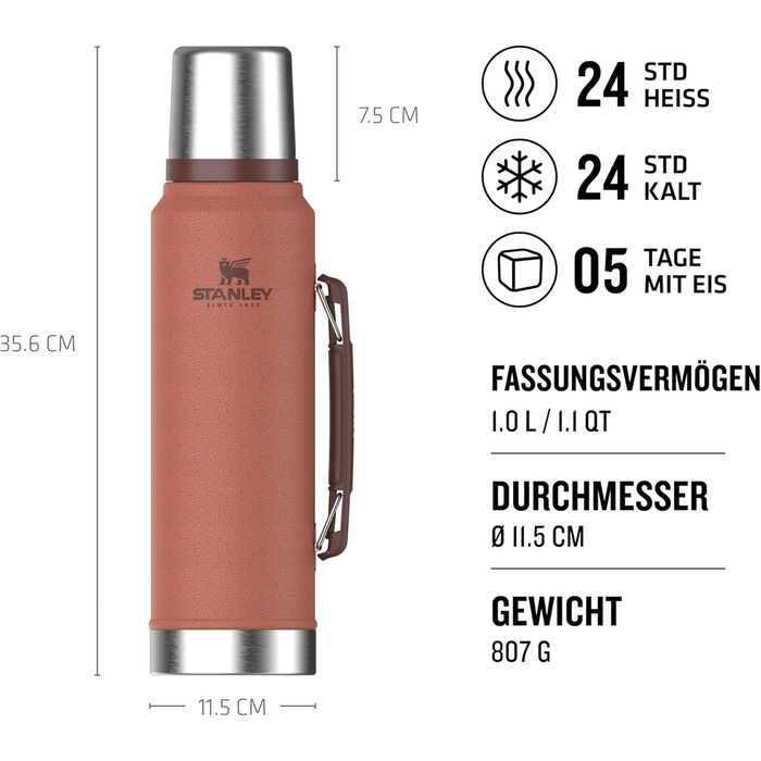 Термос Stanley Classic Legendary: 1041 мл, зелений, нержавіюча сталь, 15-48 годин, BPA-Free, для напоїв