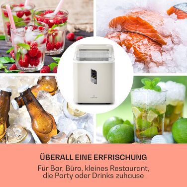 Klarstein Ice Cube Machine Small, Fast Ice Cube Maker, Self-Cleaning Ice Cube Maker, Ice Cube Device for Large and Small Ice Cubes, with Ice Cube Container, 12kg/24h, Capacity 1.5 L (Creme)