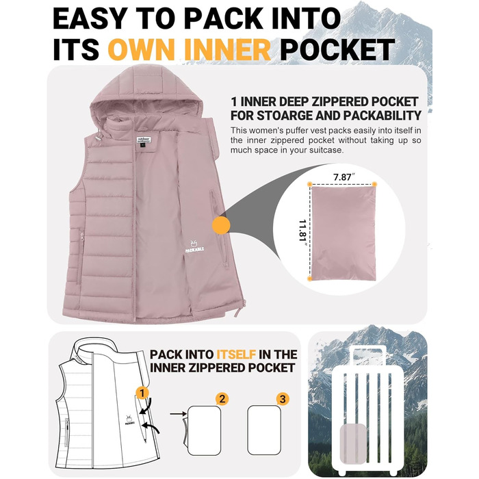 Стьобана жилетка Outdoor Ventures для жінок з капюшоном: тепла спортивна жилетка для походів, кемпінгу та їзди на велосипеді (Рожева, L)
